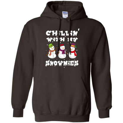 Chillin' With My Snowmie Snowman X-mas Gift Shirt For Mens Womens Kids Dark Chocolate