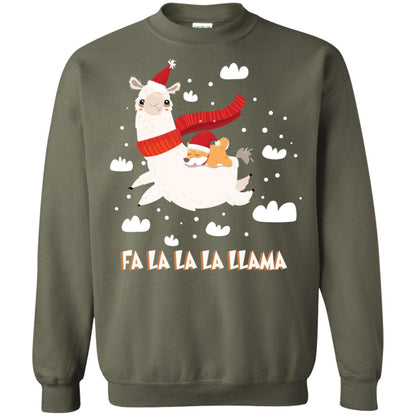 Fa La La La Llama With Shiba Inu X-mas Gift Shirt Military Green