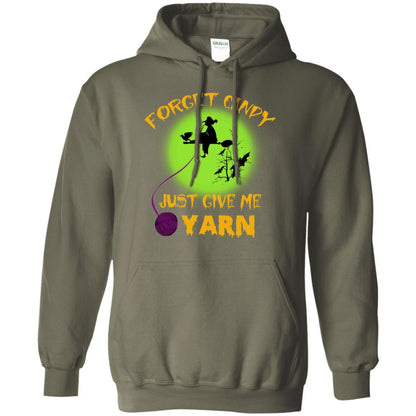 Forget Candy Just Give Me Yarn Crocheting Witches Halloween Shirt Military Green