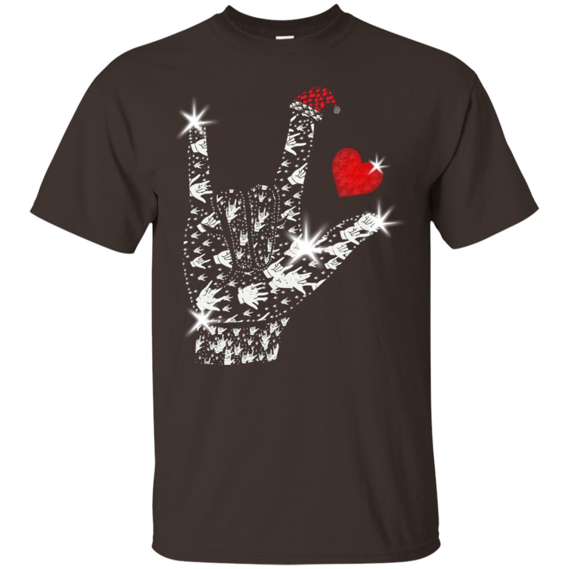 Rocknroll Sign Hand With Santa Claus Hat X-mas Shirt For Rock Music Lovers Dark Chocolate