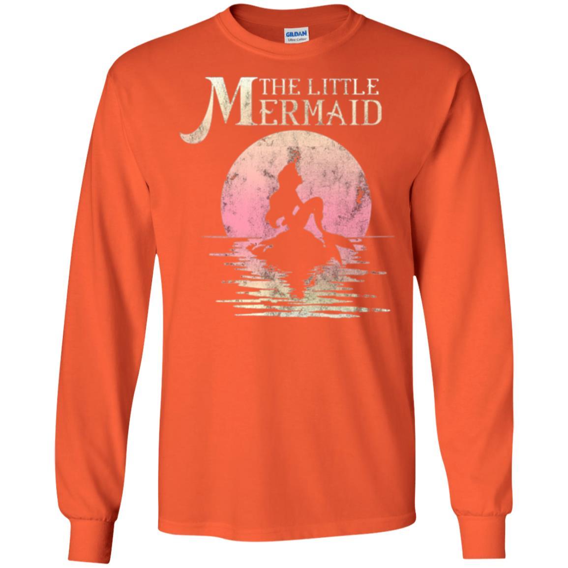 Cartoon T-shirt The Little Mermaid Ariel Rock Moon Silhouette Orange