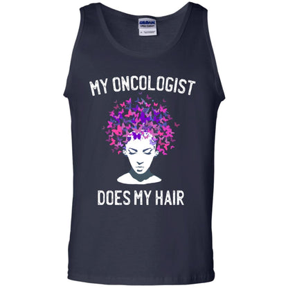 My Oncologist Does My Hair Breast Cancer Awareness Shirt Navy