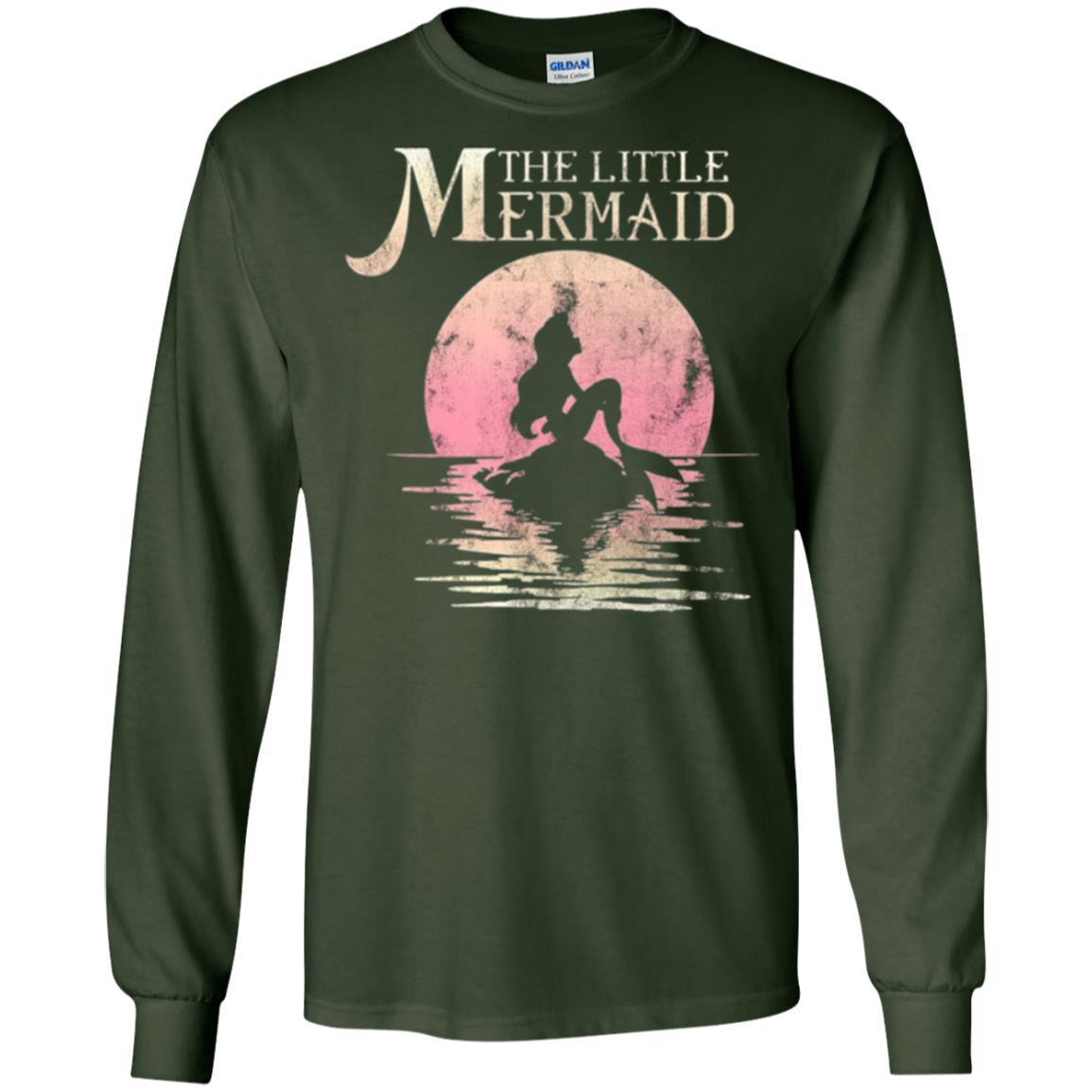 Cartoon T-shirt The Little Mermaid Ariel Rock Moon Silhouette Forest Green