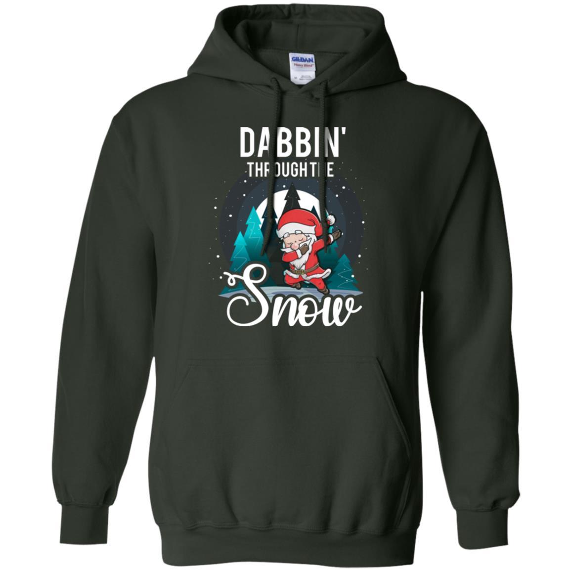 Christmas T-shirt Santa Claus Dabbing Through The Snow Forest Green