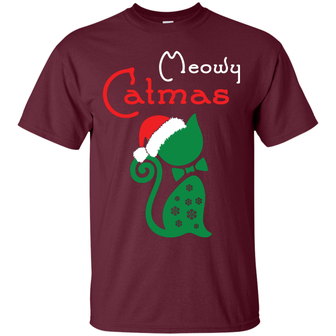 Cat Christmas T-Shirt Meowy Catmas Maroon