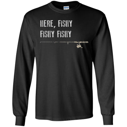 Fishing Lover T-shirt Here Fishy Fishy Black