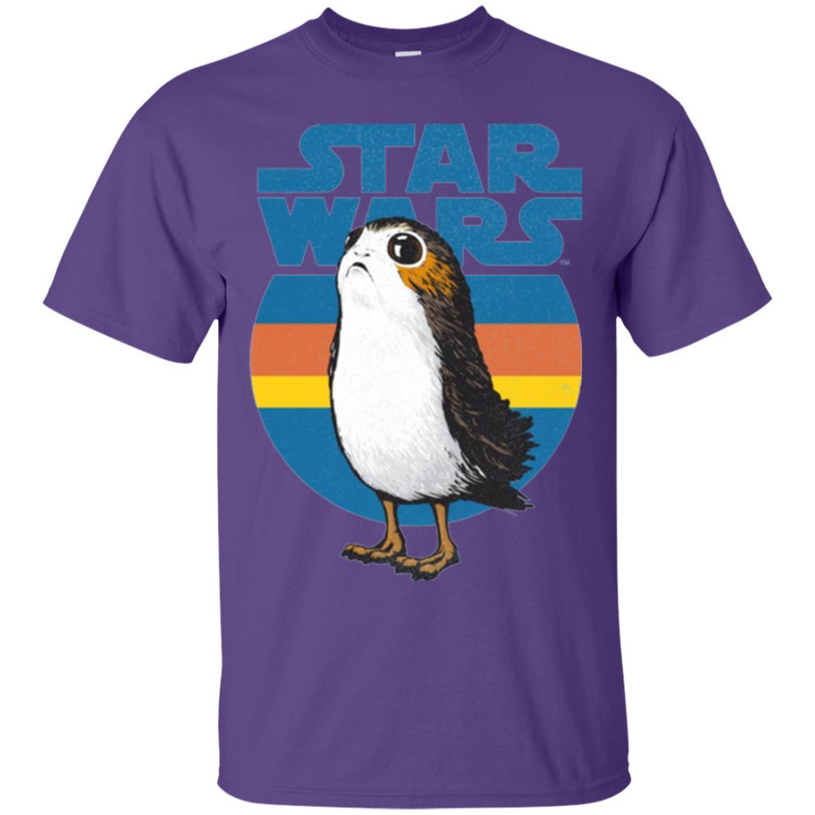 Film T-shirt Star Wars Last Jedi Porg Retro Stripes Logo Graphic Purple