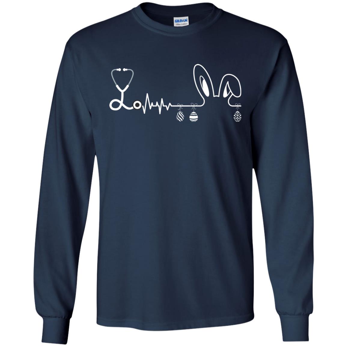 Easter Bunny Nurse Heartbeat T-shirt For Nursing Lover Navy