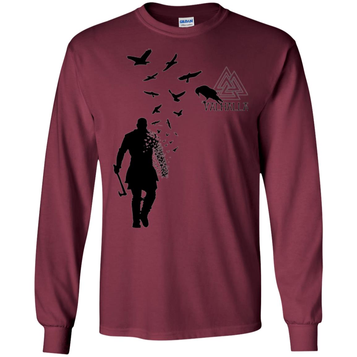 Vikings Axe Ragnar Lothbrok Flock Of Ravens Valhalla Symbol T-shirt Maroon