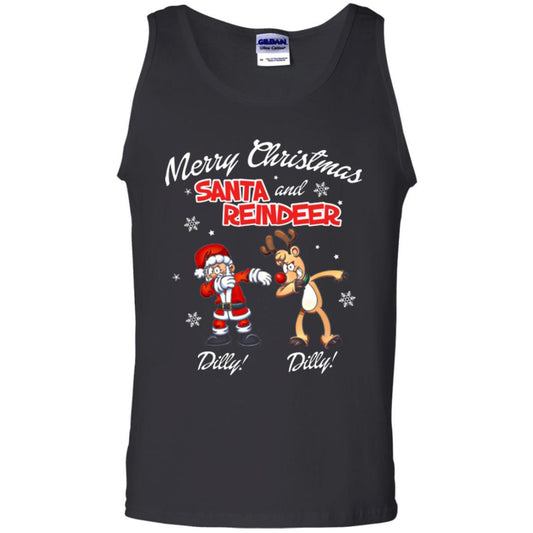 Christmas T-shirt Merry Christmas Santa And Reindeer Dilly Dilly Black