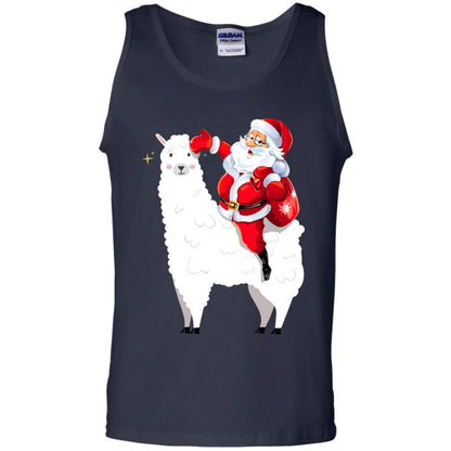 Alpaca Llama And Santa Claus X-mas Gift Shirt Navy