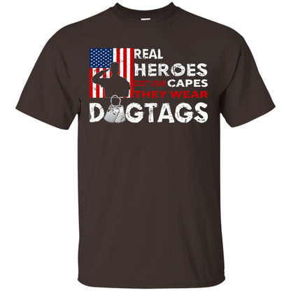 Real Heroes Don_t Wear Capes They Wear Dogtags Military T-shirt Dark Chocolate