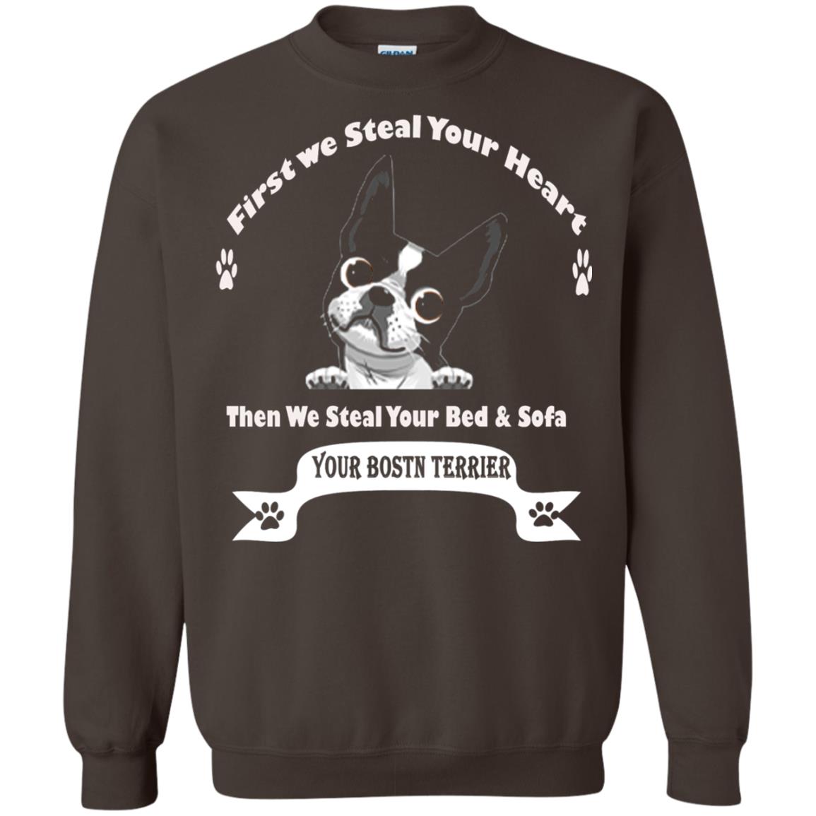 Frist We Steal Your Heart Boston Terrier T-shirt Dark Chocolate
