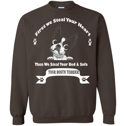 Frist We Steal Your Heart Boston Terrier T-shirt Dark Chocolate