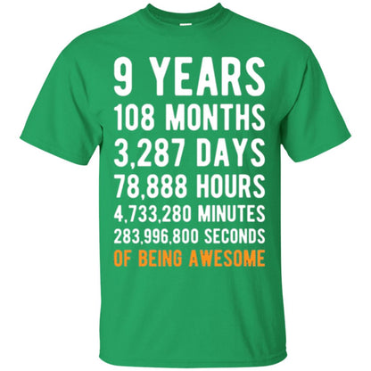 9th Birthday T-shirt 9 Years Old Being Awesome Irish Green