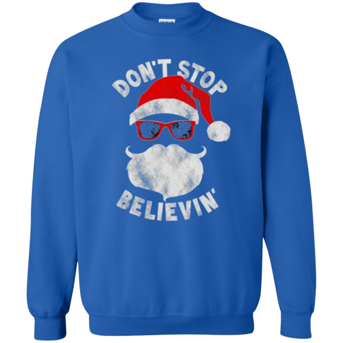 Christmas T-shirt Don't Stop Believing Cool Shades Santa Royal