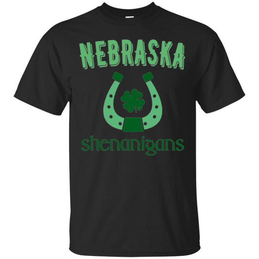 Nebraska Shenanigans Horseshoe Clover St Patrick_s Day T-shirt Black