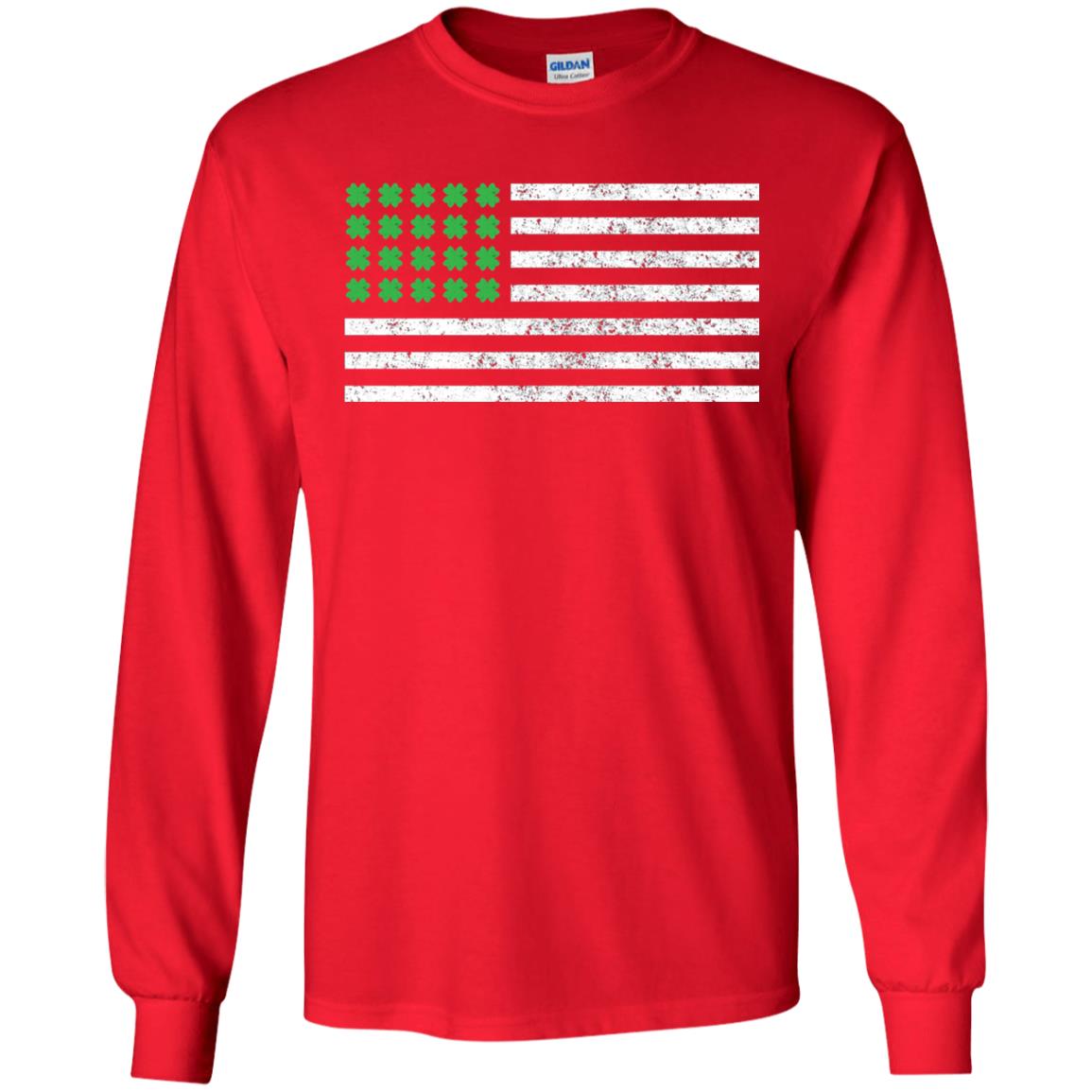 Usa Flag With Irish Shamrock St Patricks Day T-shirt Red