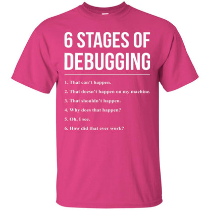 Programmer T-shirt 6 Stages Of Debugging Heliconia