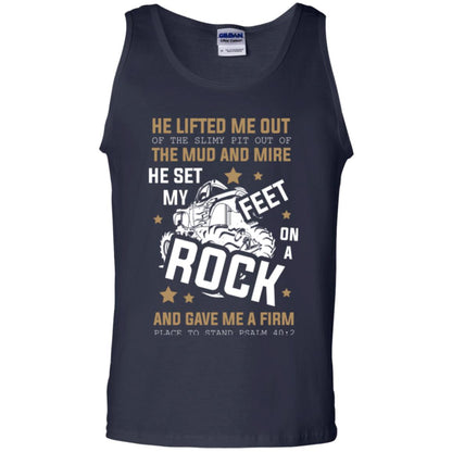 Christian T-shirt He Lifted Me Out Of The Slimy Pit Out Of The Mud And Navy
