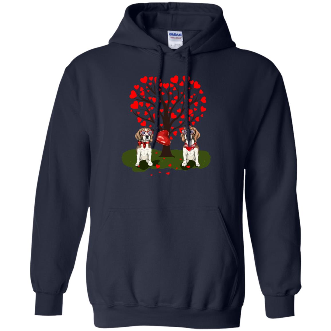 Valentine Beagle Couple Heart Tree Shirt Navy