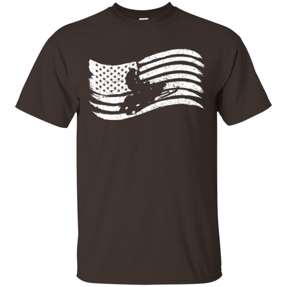 Snowmobile Rider T-shirt American Flag Dark Chocolate