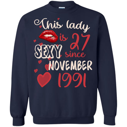 This Lady Is 27 Sexy Since November 1991 27th Birthday Shirt For November Womens Navy