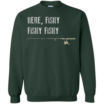 Fishing Lover T-shirt Here Fishy Fishy Forest Green