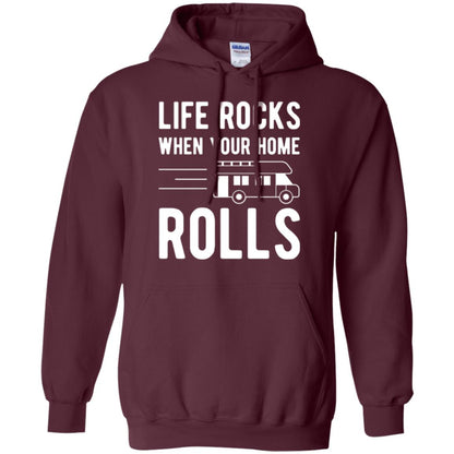 Camper Rv T-shirt Life Rocks When Your Home Roll Maroon