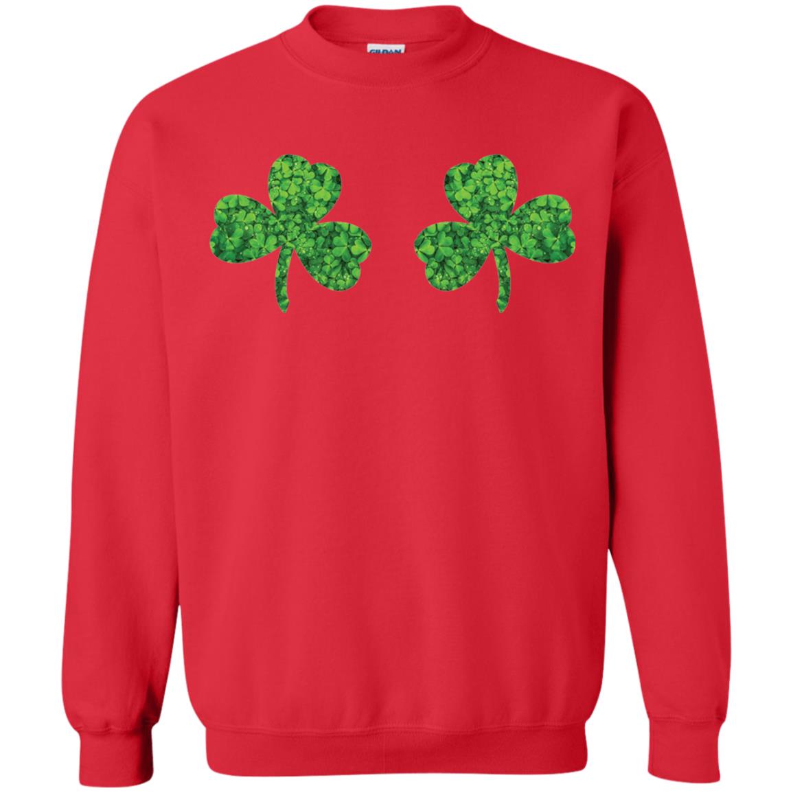 Shamrock Boobs Funny Saint Patrick_s Day T-shirt Red