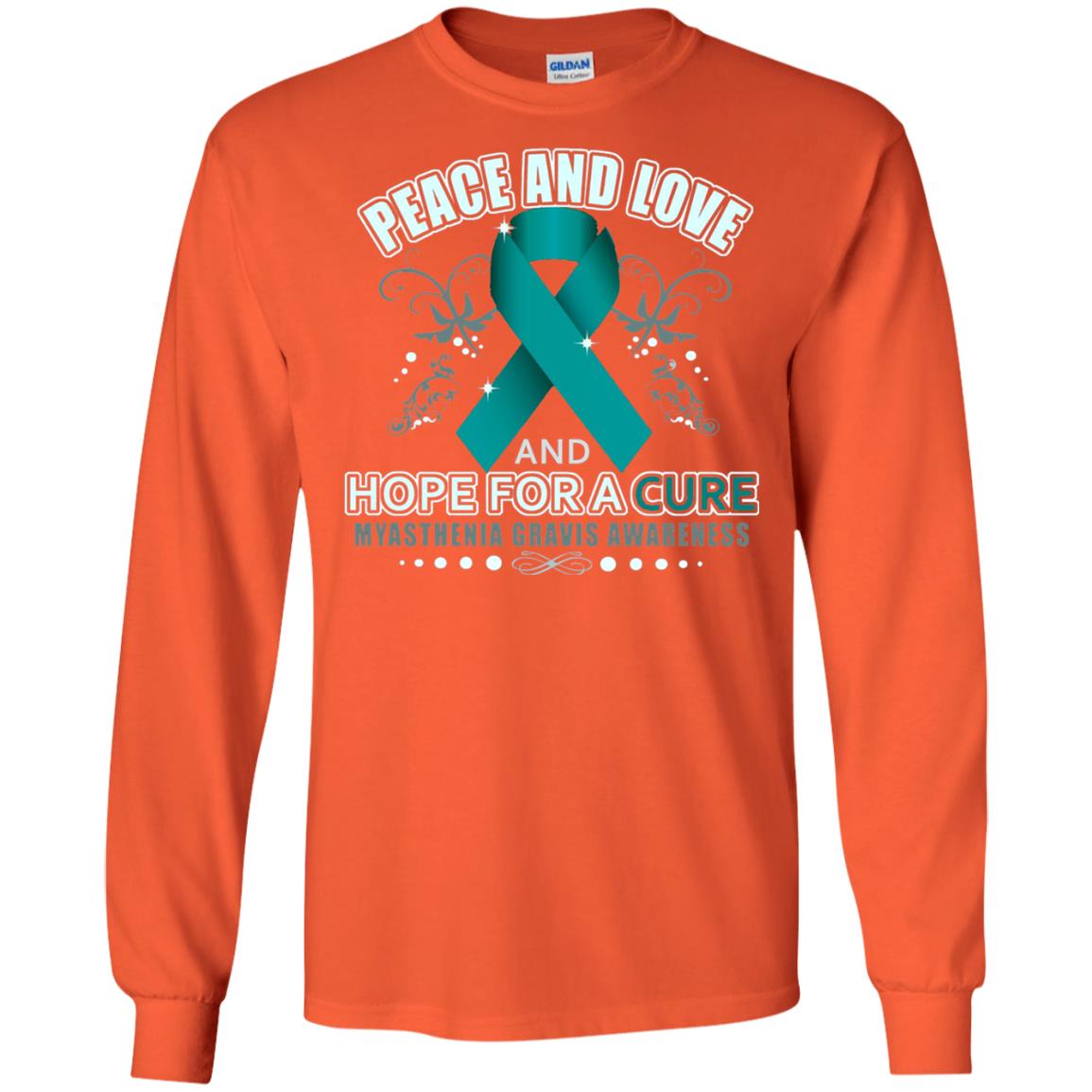 Myasthenia Gravis Awareness T-shirt Peace Love And Hope Orange