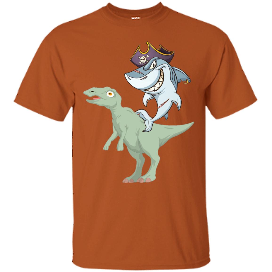 Shark Pirate Riding A T-rex Dinosaur Funny Gift Shirt Texas Orange
