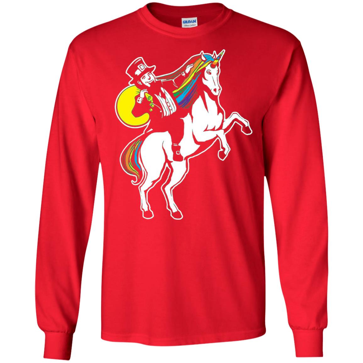 St Patrick Day Lepricorn Leprechaun Riding Unicorn T-shirt Red