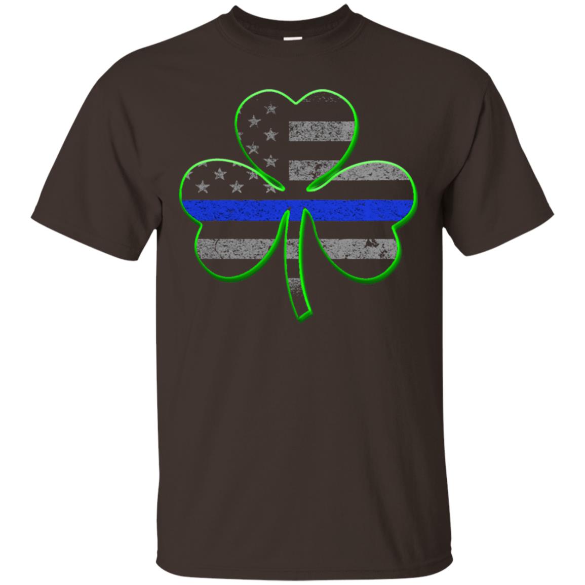 Thin Blue Line St Patrick_s Day Clover T-shirt Dark Chocolate
