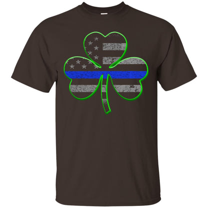 Thin Blue Line St Patrick_s Day Clover T-shirt Dark Chocolate