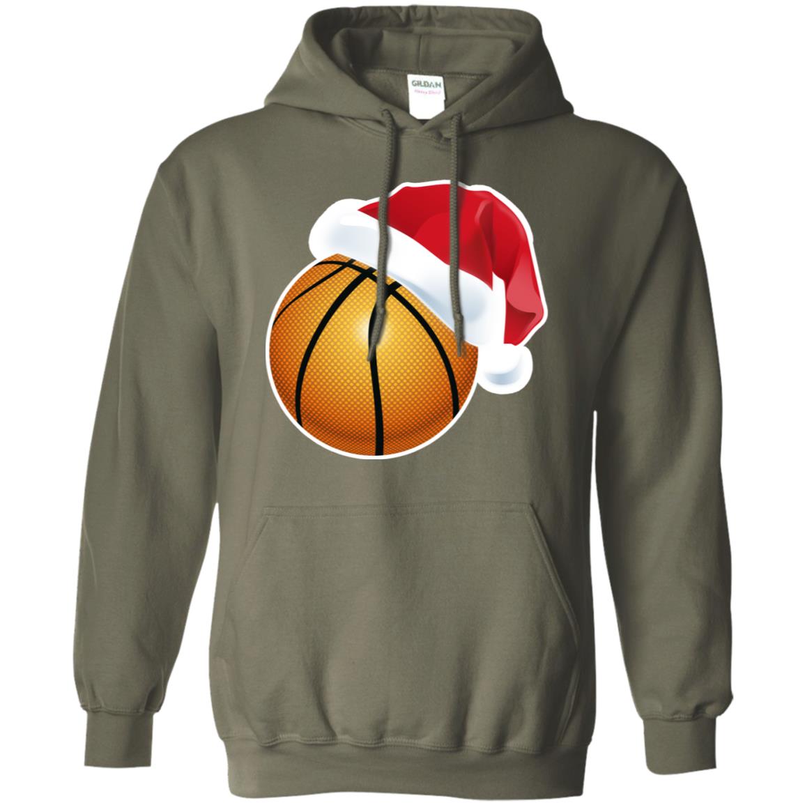 Basketball With Santa Claus Hat X-mas Shirt For Basketball Lovers Military Green