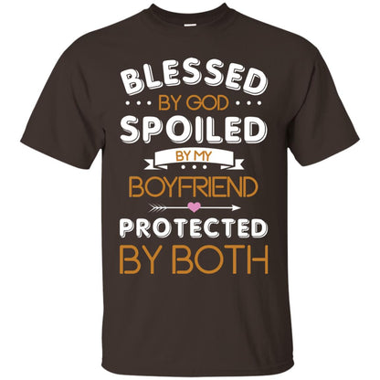 Blessed By God Spoiled By My Boyfriend Protected By Both Shirt Dark Chocolate