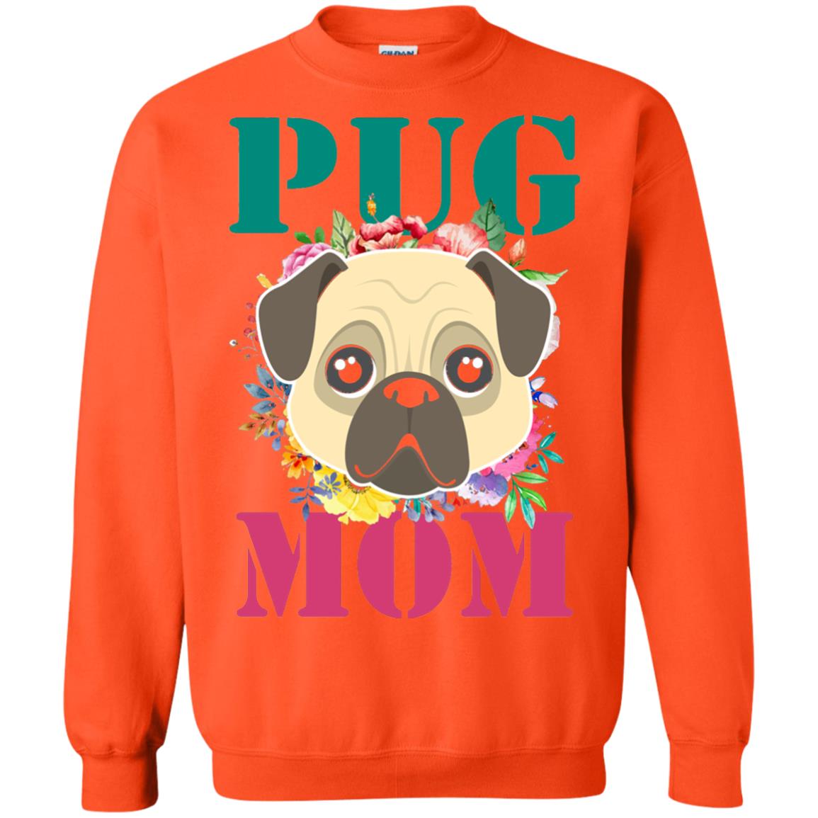 Floral Pug Mom T-shirt Puppy Pet Lover Orange