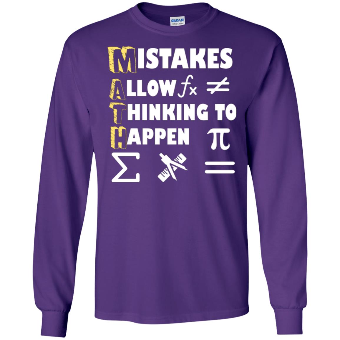 Math Lover T-shirt Mistakes Allow Thinking To Happen Purple