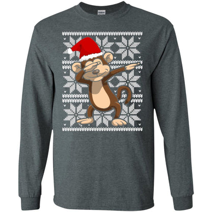 Christmas T-shirt Dabbing Monkey Dark Heather