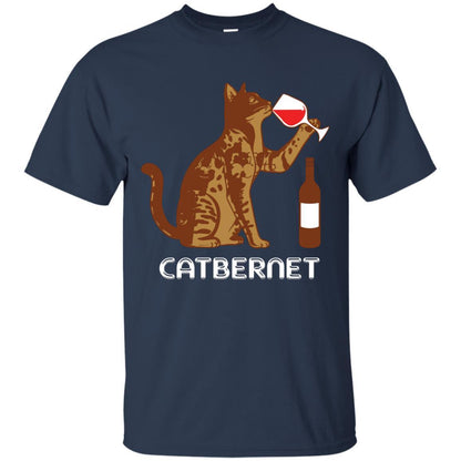 Cat Lovers T-shirt Catbernet Cat Wine Navy