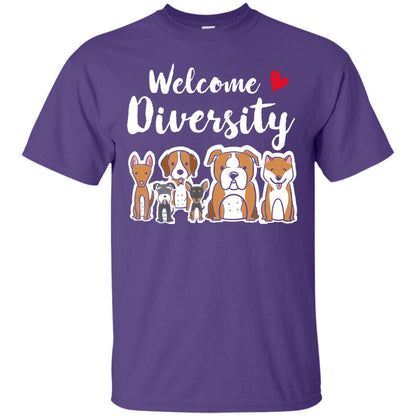 Dog Lover T-shirt Welcome Diversity Purple