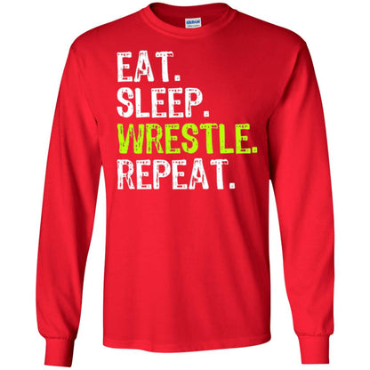 Wrestling T-shirt Eat Sleep Wrestle Repeat Red