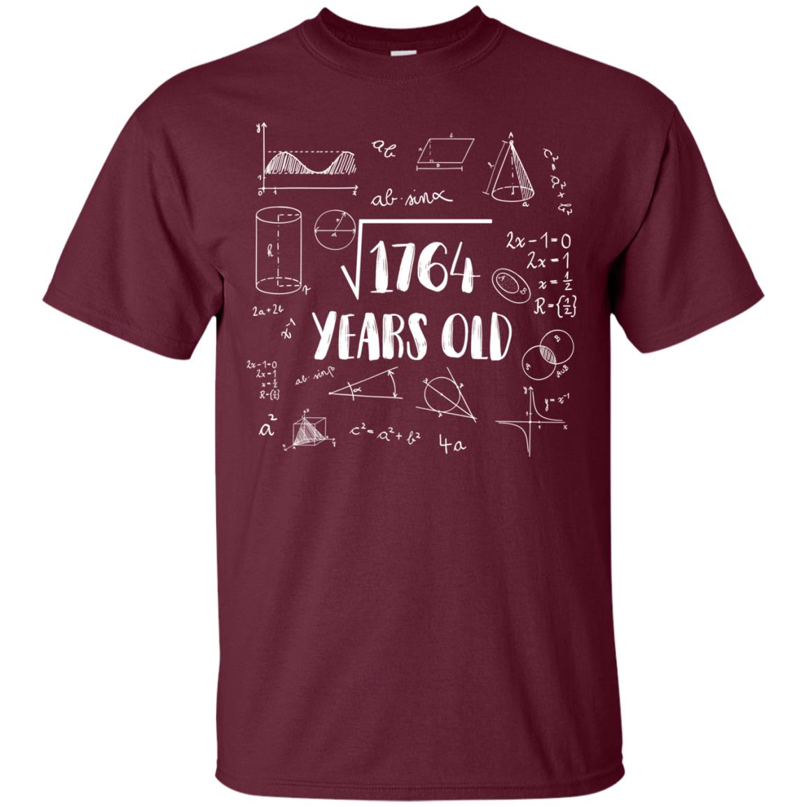 Square Root Of 1764 42nd Birthday 42 Years Old Math T-shirt Maroon