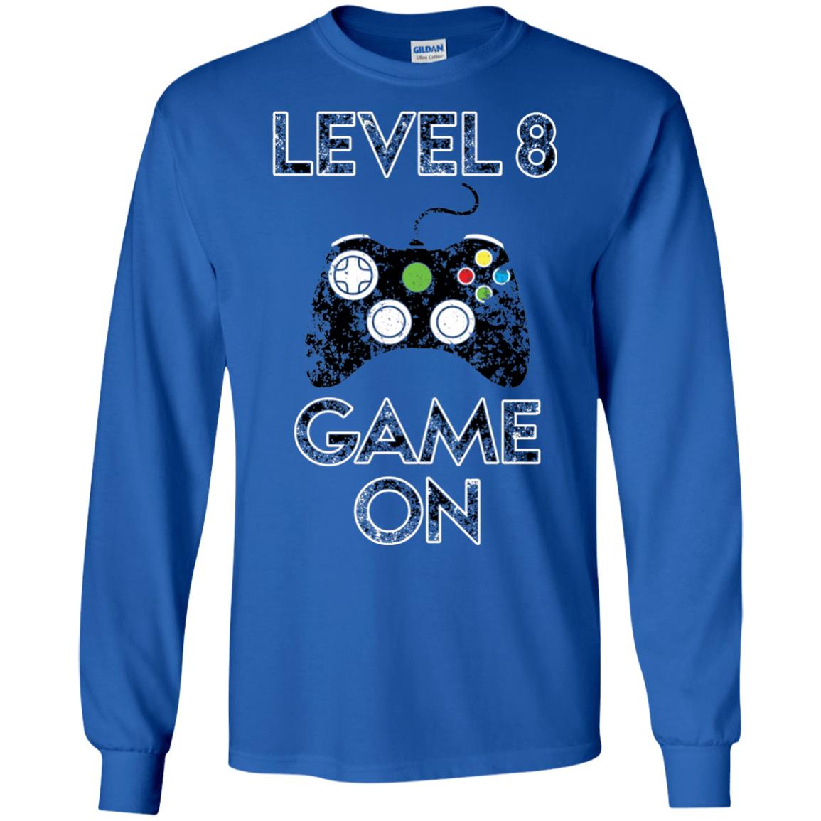 Kids Level 8 Game On 8th Birthday Gift T-shirt Royal