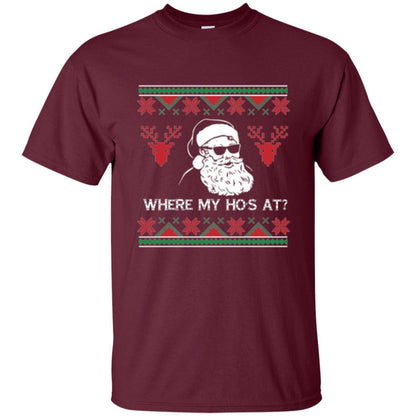 Christmas T-shirt Santa Claus Where My Hos At T-shirt Maroon