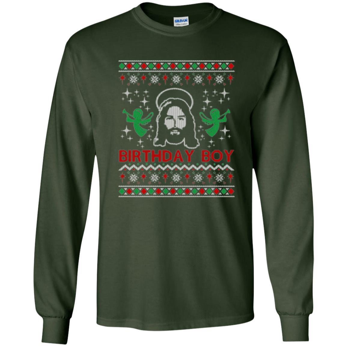 Christmas T-shirt Jesus Birthday Boy Ugly Christmas Sweater Forest Green
