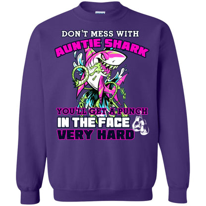 Don't Mess With Auntie Shark You'll Get A Punch In The Face Very Hard Family Shark Shirt Purple