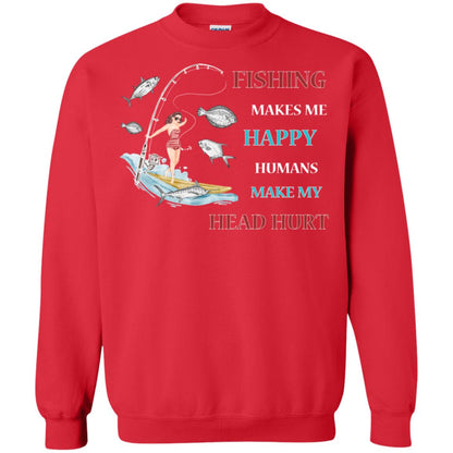 Fishing Make Me Happy Humans Make My Head Hurt Shirt Red