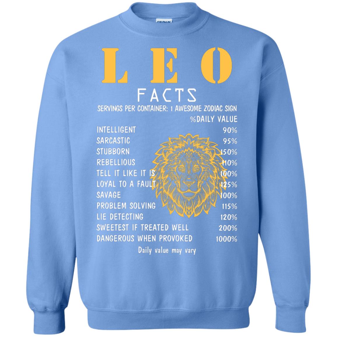 Leo Facts 1 Awesome Zodiac Sign Gift Shirt For Leo Horoscope Carolina Blue